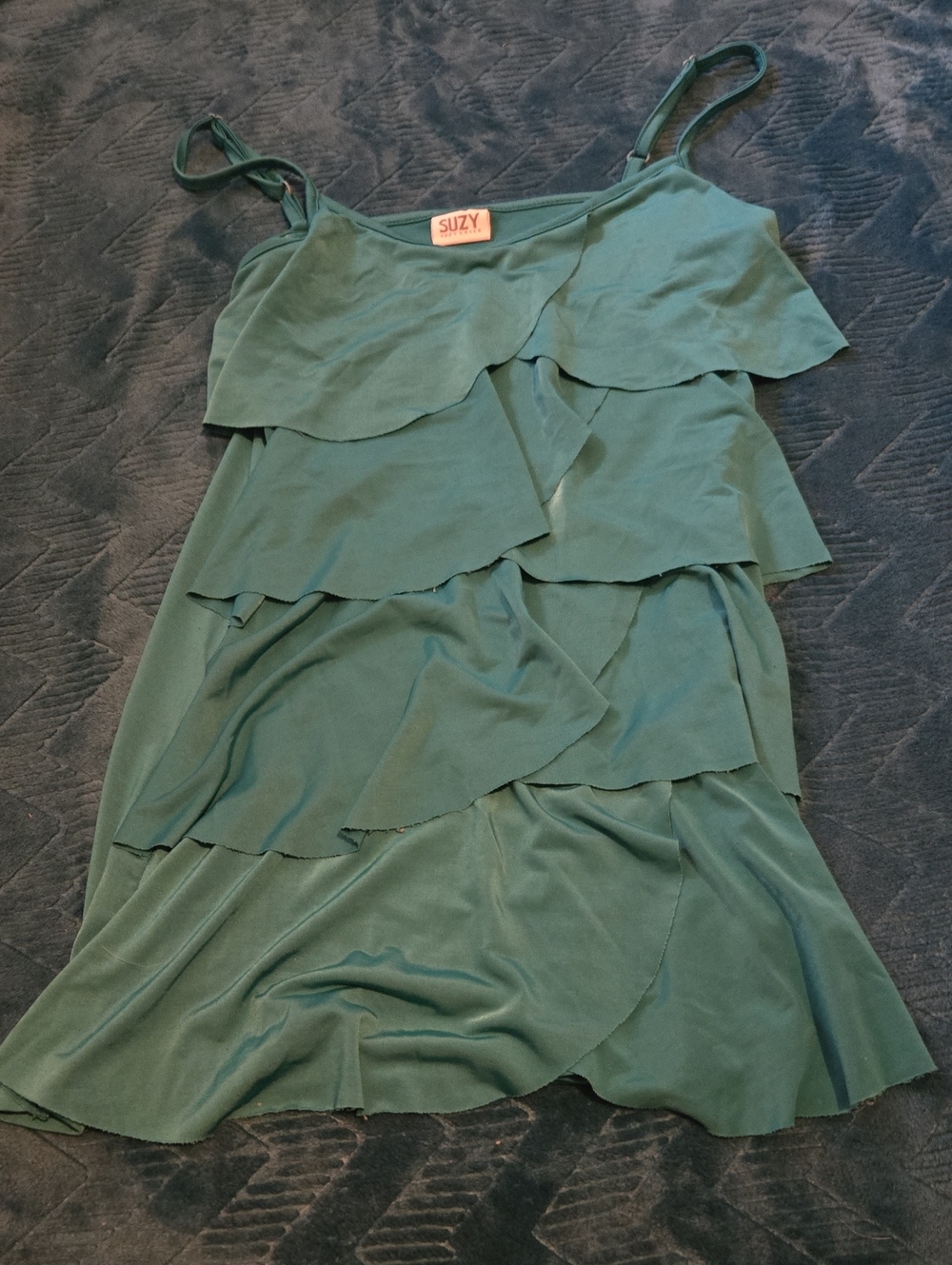 Suzy Shier Green Tiered Ruffle Slip Top